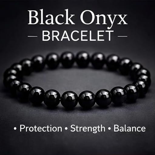 Natural Black Onyx Bracelet for Men & Women, 8mm Genuine Black Stone Beaded Bracelet, Stretch Protection Crystal Bracelet, Anxiety Relief, Gift