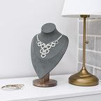 MOOCA Necklace Chain Jewelry Display Holder, Jewelry Stand, Necklaces Display Mannequin Bust Stand, Wood Sturdy Base, Grey Suede with Walnut Base - color: Grey Suede with Walnut Base