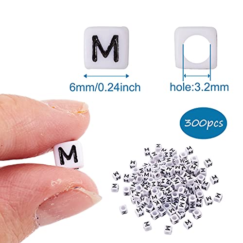 FASHEWELRY 300Pcs Cube White Acrylic Letter Beads 6x6mm Letter M Alphabet Beads for DIY Bracelet Necklace Jewelry Making - color: Letter M, size: 6x6x6mm