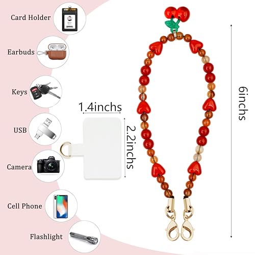 Marble Beaded Phone Wrist Strap,Detachable Phone Bracelet Strap with Tether Tab,Hands-Free Wristlet Strap (Sweet Cherries) - color: Sweet Cherries