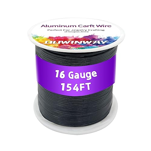 16Gauge Black Aluminum Crafts Wire 154FT, for Jewelry Crafting, Gemstone Metal Coiling, Sculpting, Armature, Jewelry Making Beading Floral Soft DIY Metal Craft Art Wires Colored and Soft - color: BLACK, size: 16gauge