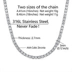 Richsteel Clear/Black 3mm Cubic Zirconia Tennis Chain Necklace for Women and Men 16/18 Inch Stainless Steel/Gold Plated Jewelry(with Gift Box) - style: 01-Steel-Clear CZ
