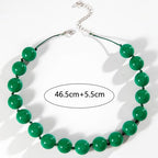 Caiyao Bohemian Colorful Acrylic Round Beaded Choker Necklaces Handmade Adjustable Resin Beads Clavicle Rope Necklace for Women Men Ethnic Costume Party Vacation Jewelry Gifts - color: Green
