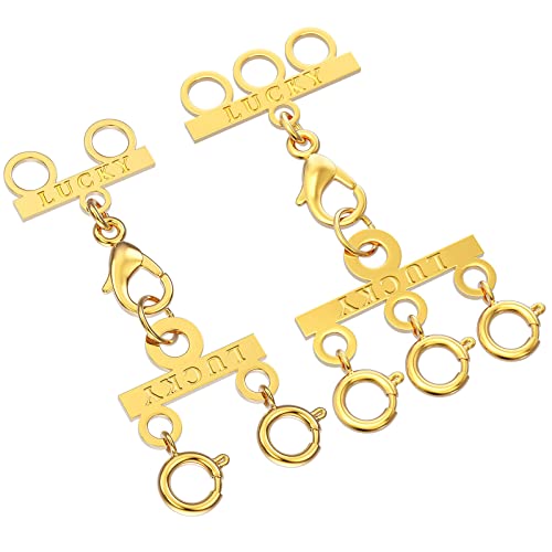 Necklace Layering Clasp, Gold and Silver Plated Necklace Connectors for Multiple Necklaces Seperator Clasp for Layered Look - color: 2Pcs | Double Gold + Triple Gold