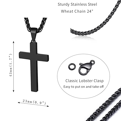 P. BLAKE Stainless Steel Cross Pendant Necklace for Men Boys, Christian Cross Pendant with 16-24 Inches Chain Cross Necklace Jewelry Gifts - size: 20 inches, style: Black Pendant 1.7*0.9