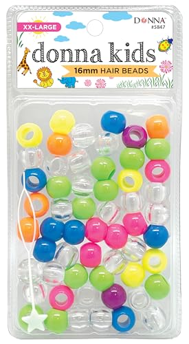 DONNA 16mm Hair Beads XXL, Plastic Beads for Kids Hair Braiding DIY, Quick Beaders for Color Mix - color: COLOR MIX