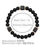 Elastic Adjustable Mens Bracelet - 8mm Black Onyx & Lava Stone Beads Bracelets Jewelry Gift for Men, Beads Charm Bracelet with Elastic Cord, Birthday Gifts for Him Dad Husband
