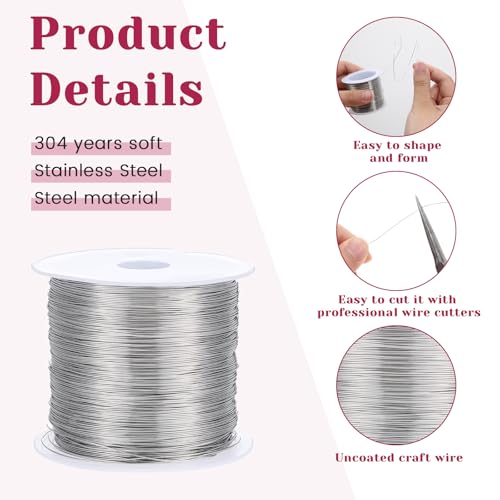 26 Gauge Stainless Steel Wire Jewelry Wire Resistant Copper Beading Wires for Jewelry Making Bailing and Craft Anklet Bracelet Weaving DIY Handmade Projects 0.4mm X 100m
