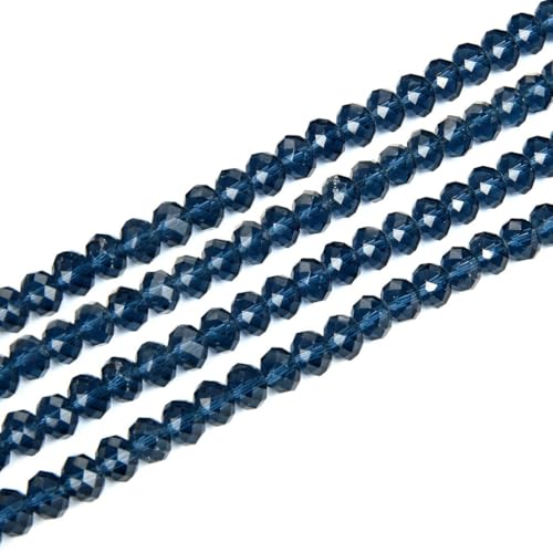 500pcs Czech Faceted Rondelle Crystal Glass Loose Beads 4mm Small Tiny Spacer Bulk Dark Sapphire Blue for DIY Craft Jewelry Making CCR420 - color: Dark Sapphire, size: 4mm (0.16") - 500pcs