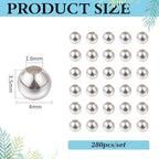 280Pcs 925 Sterling Silver Plated Spacer Beads Smooth Round Ball Brass Beads 4x3.5mm Stackable Loose Beads Finding Bulk for Bracelet Necklace Earring Jewelry Making DIY Crafts - size: 4x3.5mm
