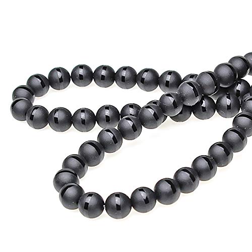 MJDCB Round Stone Beads Natural Matte Frosted One Line Black Agate Onyx Loose Beads are Used in Jewelry Design to Make Bracelets and Necklaces (4mm) - color: Matte One Line Black Agate, size: 4mm