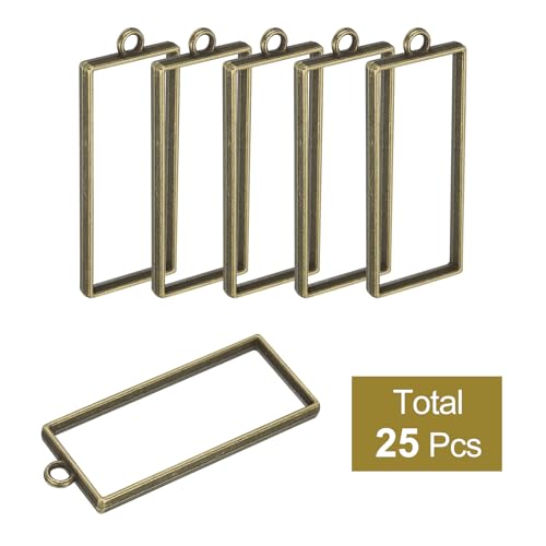uxcell 25Pcs Alloy Open Bezel Pendants, Rectangle Hollow Frame Pendant Geometric Open Back Frame Pendant for Resin Jewelry Making Earrings Necklace Bracelet DIY, Bronze - color: Bronze, size: 1.93 x 0.8 inch