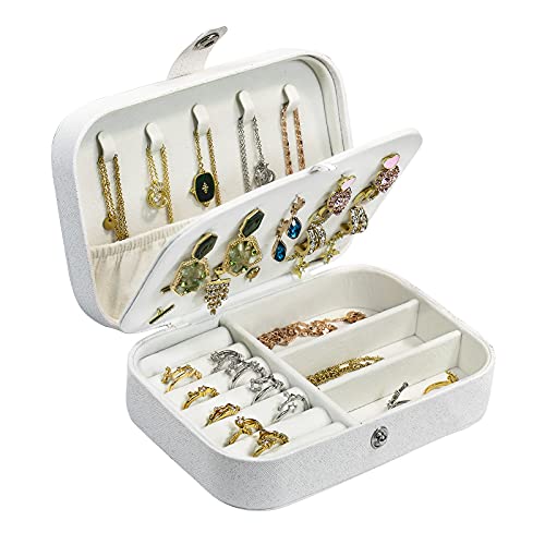 Hatori Travel Jewelry Box, PU Leather Small Jewelry Organizer for Women Girls, Portable Mini Travel Case Display Storage Holder Boxes for Stud Earrings, Rings, Necklaces, Bracelets (Glitter White) - color: Glitter White