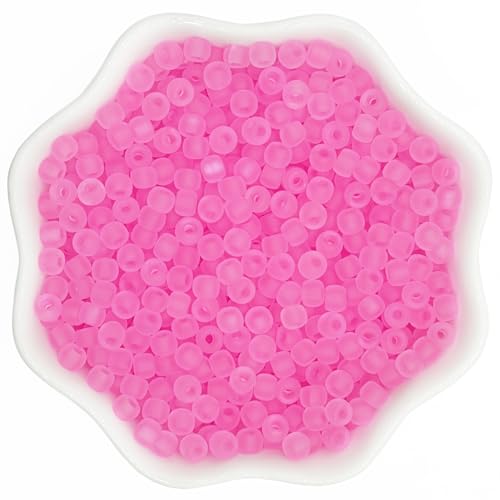 4mm Frosted Glass Beads Bulk, 500pcs Small Round Beads for Jewelry Making, 6/0 Colored Glass Seed Beads for Friendship Bracelet, Pendants, Key Chains, Necklaces, Hairpins(Pink - color: Pink, size: 4mm