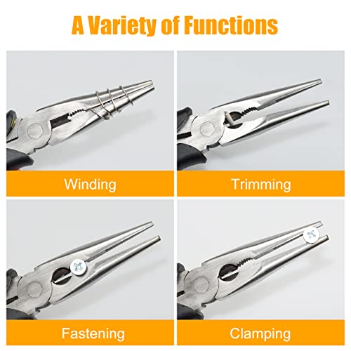 Premium Long Needle Nose Pliers-6''&8'', Paper Clamp Precision, High Carbon Steel, Soft Grip with Wire Cutter, Long Nose Cutting Pliers for Home, Fishing, Jewelry, Crafts,2pcs - style: 6in+8in