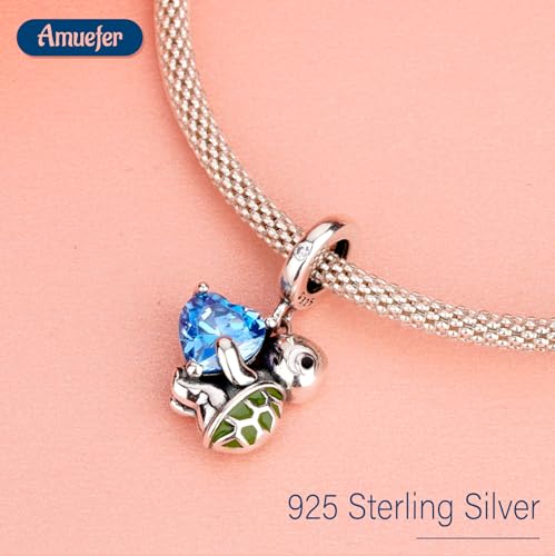 S925 Bead Dangle Charms for Bracelets Necklaces, Compatible with Pandora, Jewelry Making - style: Green Turtles Charms with Blue Heart