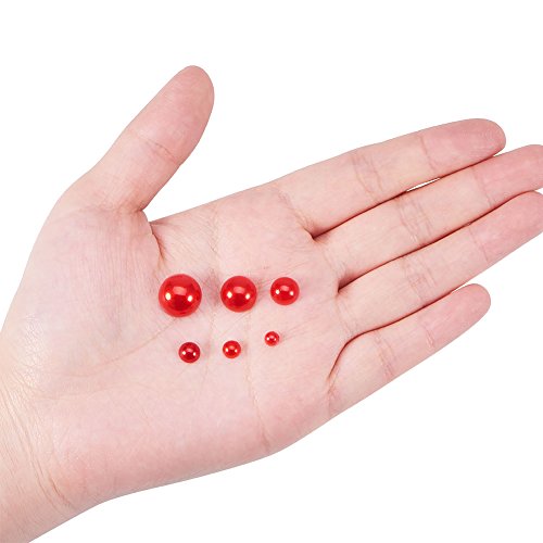 PH PandaHall 690pcs 6 Sizes Red Flat Back Pearl Cabochon Half Flatback Pearl Bead Gem Scrapbook Craft Beads for Christmas Crafts Shoes Wedding Dress DIY Phone Nail Making (4/5/6/8/10/12mm) - color: Red