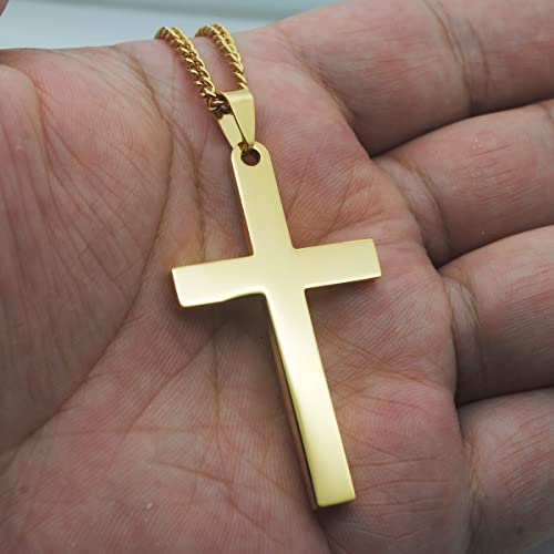 Cross Necklace for Men Silver Premium Alloy Solid Color Cross Pendant Necklace for Men Women Teens - color: Glod-20inch