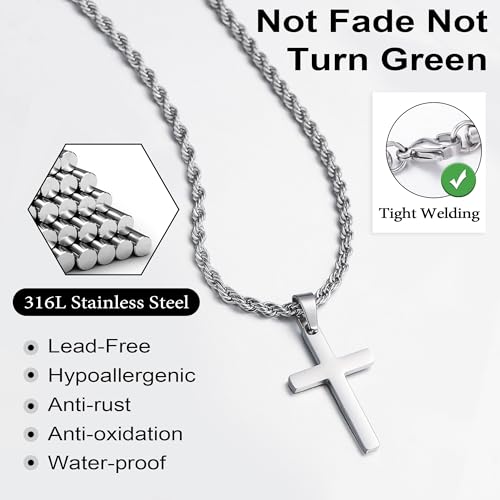 Yooblue Cross Necklace for Men, Gold Black Silver Mens Cross Necklaces Stainless Steel Cross Pendant Necklace Simple Jewelry Gifts Cross Chain Necklaces for Men - color: 14K-Gold-Plated, style: 16in/18in