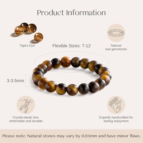 NLIEO Natural Gemstone Stretch Beaded Rings for Women Stackable Dainty Elastic Crystal Rings Jewelry - style: Tigers Eye