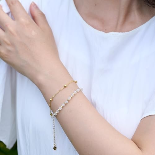 Farfume Crystal Bracelet Beaded Bracelets 4mm Natural Stone Beads Gemstone Handmade Jewelry Valentine's Day Gifts - color: Moonstone-Intuition & Balance