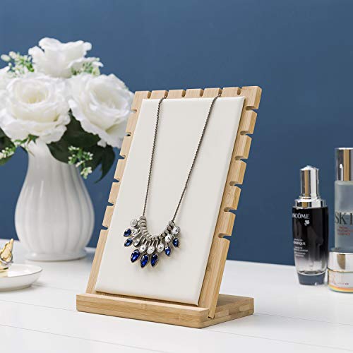 MyGift necklace display standMyGift 2-Pack Bamboo Jewelry Display Stands with PU Panel & Multi-Rung Design – Detachable Bases, Non-Scratch Surface jewelry display for vendors, - color: White