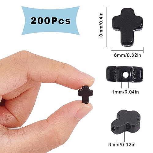 SUNNYCLUE 1 Box 200Pcs Cross Beads Small Black Synthetic Turquoise Stone Easter Holiday Mini Tiny Cross Charms Crucifix Charm Pocket Crucifix in Bulk Loose Spacer Beads for Jewelry Making Kits - color: 200Pcs 8x10mm Tiny Black Cross Beads