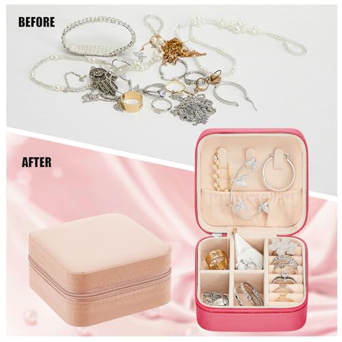 Taiyin Travel Jewelry Case, Bridesmaid Gifts Mini Jewelry Organizer, PU Leather Portable Earring Box for Women Girls - color: Pink, Rose Red