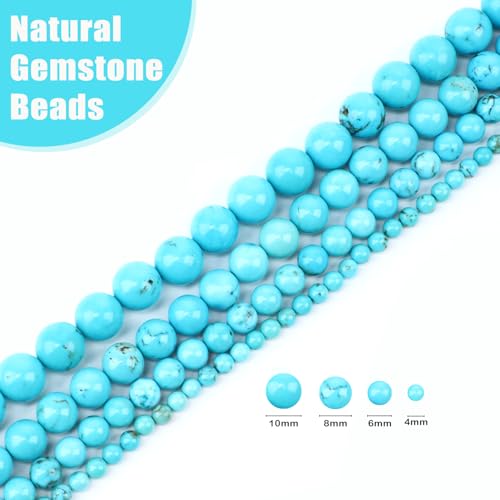 Natural Stone Beads Round Genuine Real Stone Beading Strand Loose Gemstones DIY Smooth Bead for Bracelet Necklace Earrings Jewelry Making (Blue Turquoise, 6mm 60 Pieces) - color: Blue Turquoise, size: 6mm 60pcs