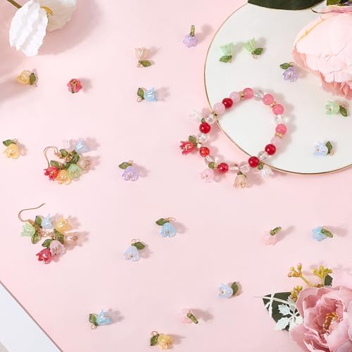 SUNNYCLUE 1 Box 120Pcs 10 Colors Floral Acrylic Charms Lily Flower Charms Bulk Brass Loops Plastic Blossom Spring Colorful Dangle Flowers Pendants for Jewelry Making Supplies DIY Earring Bracelet - style: Flowe 2