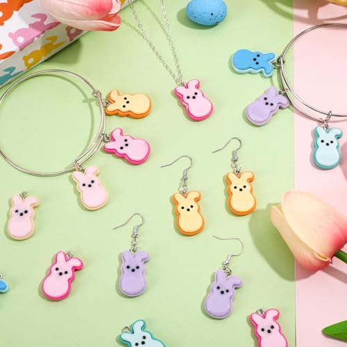 Augshy 64 Pcs Easter Bunnies Charms Resin Rabbit Beads Rabbits Ornament Pendant for Easter DIY Craft Bracelet Necklace Jewelry Making - style: Easter Style
