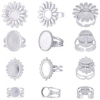 SUNNYCLUE 1 Box 16Pcs Cabochon Ring Blanks Stainless Steel Bezel Ring Blank Silver Antique Sun Flower Adjustable Finger Base Tray Findings Components for Jewelry Making DIY Gifts Accessories Supplies - style: Ring 5