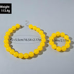 Colorful Chunky Beaded Necklace for Women Acrylic Bead Choker Necklaces Fashion Large Round Beads Necklaces for Women Handmade Summer Jewelry - color: Yellow bracelet + necklace