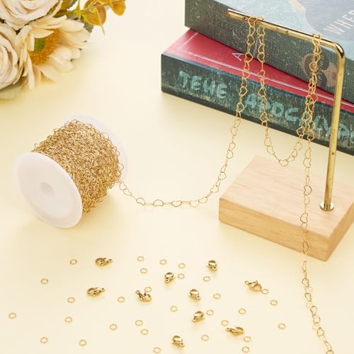 Jabogrii 5 Meters Gold Stainless Steel Jewelry Making Chain Spool Craft Heart Chain Bulk for Jewelry Making - color: Hollow Heart Gold