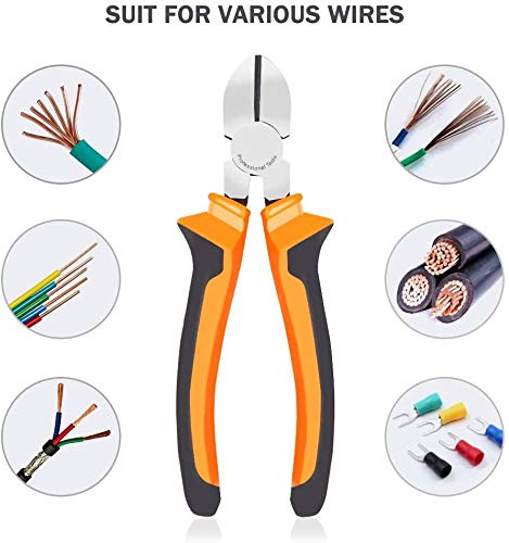 BOENFU Wire Cutter for Artificial Flowers and Crafts, 6 inch Side Cutters Chicken Wire Cutters Heavy Duty Diagonal Cutting Pliers Wire Clippers, Orange - color: 6 Inches - Orange Handle - Diagonal Cutters