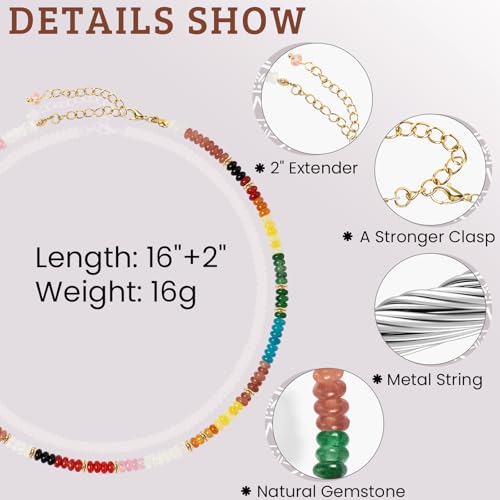 AGOT Beaded Gemstone Necklace for Women: Boho Bead Choker Natural Stone Necklaces - Handmade Jewelry for Summer Beach - color: Colorful