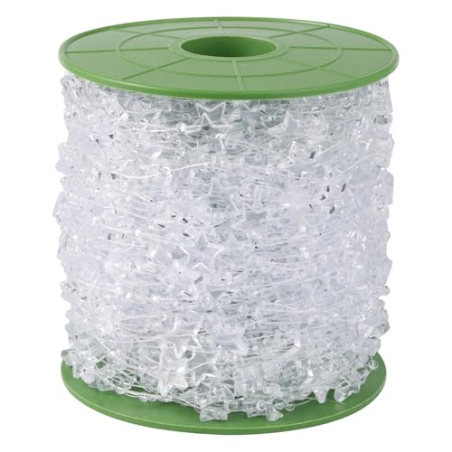196FT Star Beads String Garland, 13mm 3mm Clear Transparent Stars Shaped Beads Roll Strands Bulk Spool for Wedding Party Flower Christmas Decoration DIY Craft - color: Clear Transparent Star & Pearl, size: 196FT