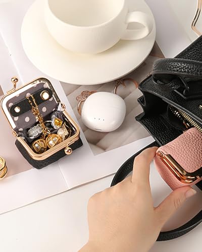 COOLYOUTH Leather Mini Jewelry Box Travel Jewelry Case Portable Small Coin Purse with Kiss Lock (Black) - color: Small-Black