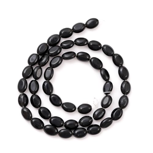 6×8mm Natural Black Agate Gemstone Loose Beads Flat Oval Healing Crystal Loose Stone Beads for Jewelry Necklace Bracelet Earring Craft - color: Black Agate