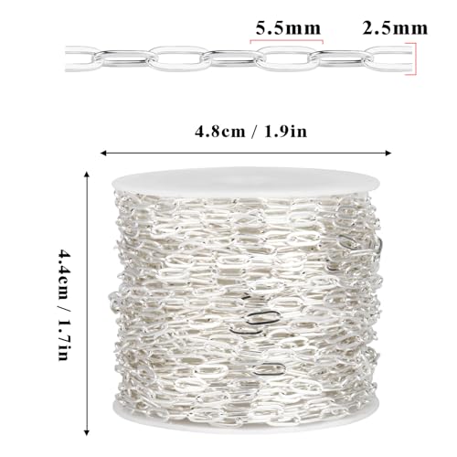 33 Feet Silver Paperclip Chains Roll, 2.5MM Silver Plated Brass Paperclip Oval Cable Link Chains Spool Bulk for Jewelry Making DIY Craft - color: 2.5mm silver paper clip chain