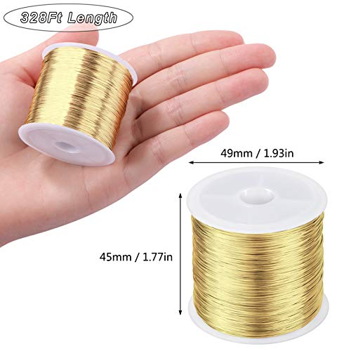 MIKIMIQI Jewelry Wire - 328Ft, 26 Gauge, Tarnish Resistant, Copper, 0.4mm X 100m (Gold) - color: Gold