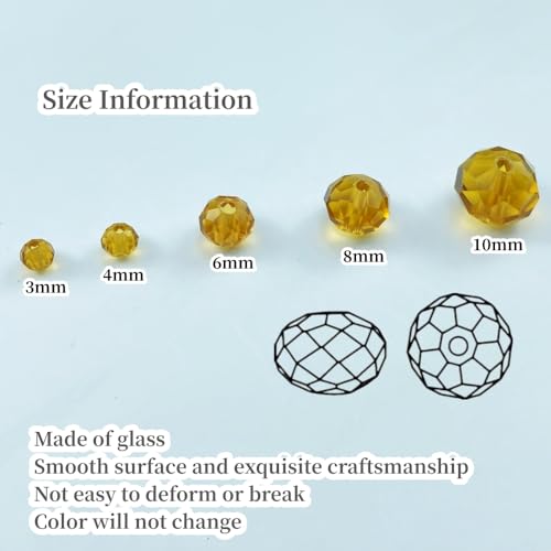 400pcs Crystal Glass Beads 4mm Faceted Rondelle Glass Spacer Beads with Hole for Bracelets Necklace Earring DIY Jewelry Making Craft(Amber) - color: Amber, size: 4mm