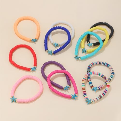 12pcs Friendship Bracelets Beaded Bracelets Heishi Bracelet Cute Bracelets Stack Vinyl Clay Disc Bead Surfer Stretch Summer Beach Bracelets For Women Preppy Bracelets - color: Q