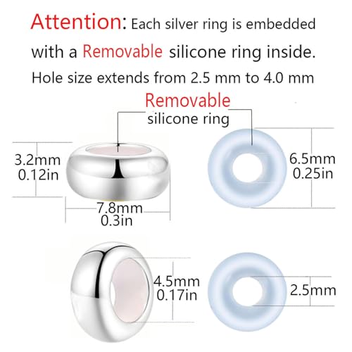 Clip Stopper Charms Sterling Silver Rondelle Spacer Bead for Bracelets (Silver) - color: Silver