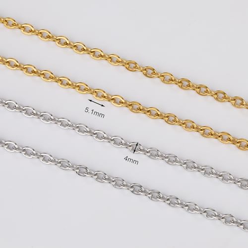 SMYHTGLIF 2 Rolls Total 32.8 Feet Gold and Silver Chain for Jewelry Making Stainless Steel Cable Chain Roll Oval Link Bulk Chain Craft Jewelry Making Chains - size: 5.1×4mm