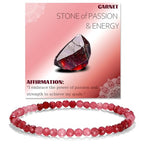 Natural Faceted Crystal Bracelet for Women,4mm Gemstone Round Beads Bracelets Adjustable Stretchy Healing Crystal Beads Bracelets Dainty Jewelry Gift - color: Garnet
