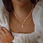 Yoosteel Pearl Initial Necklace for Women, Dainty Pearl Chain Choker Initial Necklaces for Women Toggle Clasp Paperclip Link Chain Necklace Jewelry Gifts - color: Gold, style: J