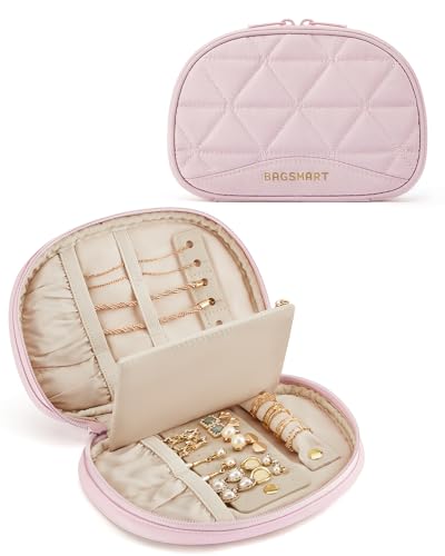 BAGSMART Travel Jewelry Case Jewelry Organizer Storage Roll Rings Necklaces Earrings Bracelets Brooches Watch Small Portable Light Pink - color: B--Light Pink, size: Small