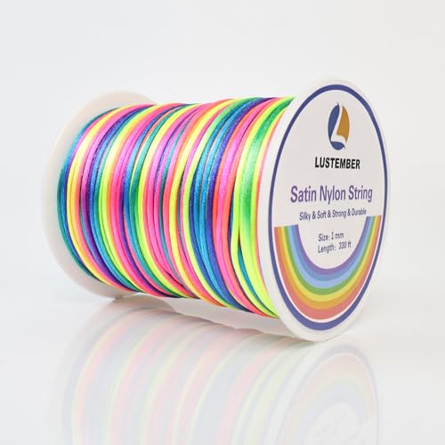 LUSTEMBER 330 Feet Satin Nylon String, 1 mm Silky Smooth Durable Nylon Cord for Jewelry Making, Bracelets, Beading, Necklaces, Macrame, Kumihimo, Rattail, and Chinese Knot Craft - size: Rainbow