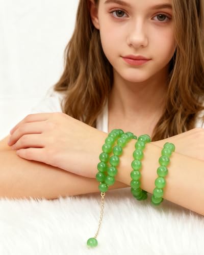 8mm Glass Beads 46PCS Glass Beads for Jewelry Making Charm Round Loose Bead for Bracelet Making Kit (Green Jade Glass) - color: Green Jade Glass